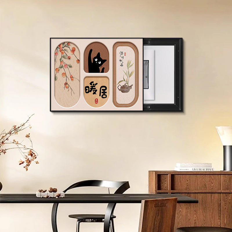 Medieval style, peace and joy, persimmon meter box decorative painting, no punching, distribution box push-pull cover ugly, electric switch box hanging painting