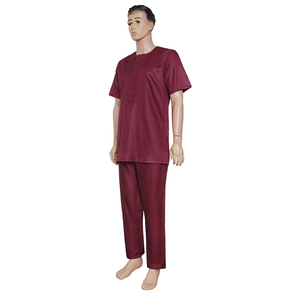new cross-border e-commerce  summer crew neck youth african ethnic style short sleeve shirt three-piece set