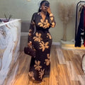 European and american cross-border women's fashion:  spring new arrival - chic and elegant scalloped neck slim-fit bodycon printed long sleeve dress