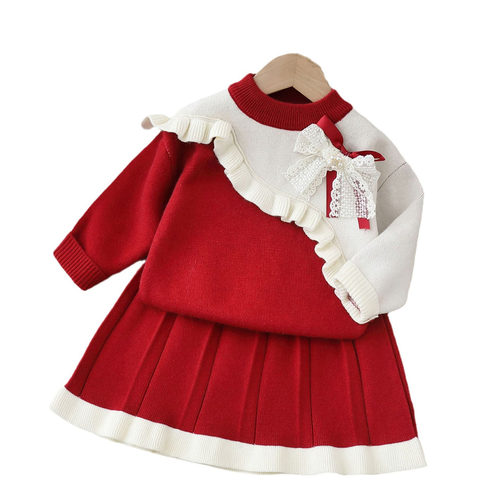 Girls' knitted sweater dress set - autumn/winter  collection - new year's style - little princess chic two-piece outfit