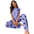 european and american new women's loungewear set: heart print t-shirt and casual comfortable pants pajama two-piece