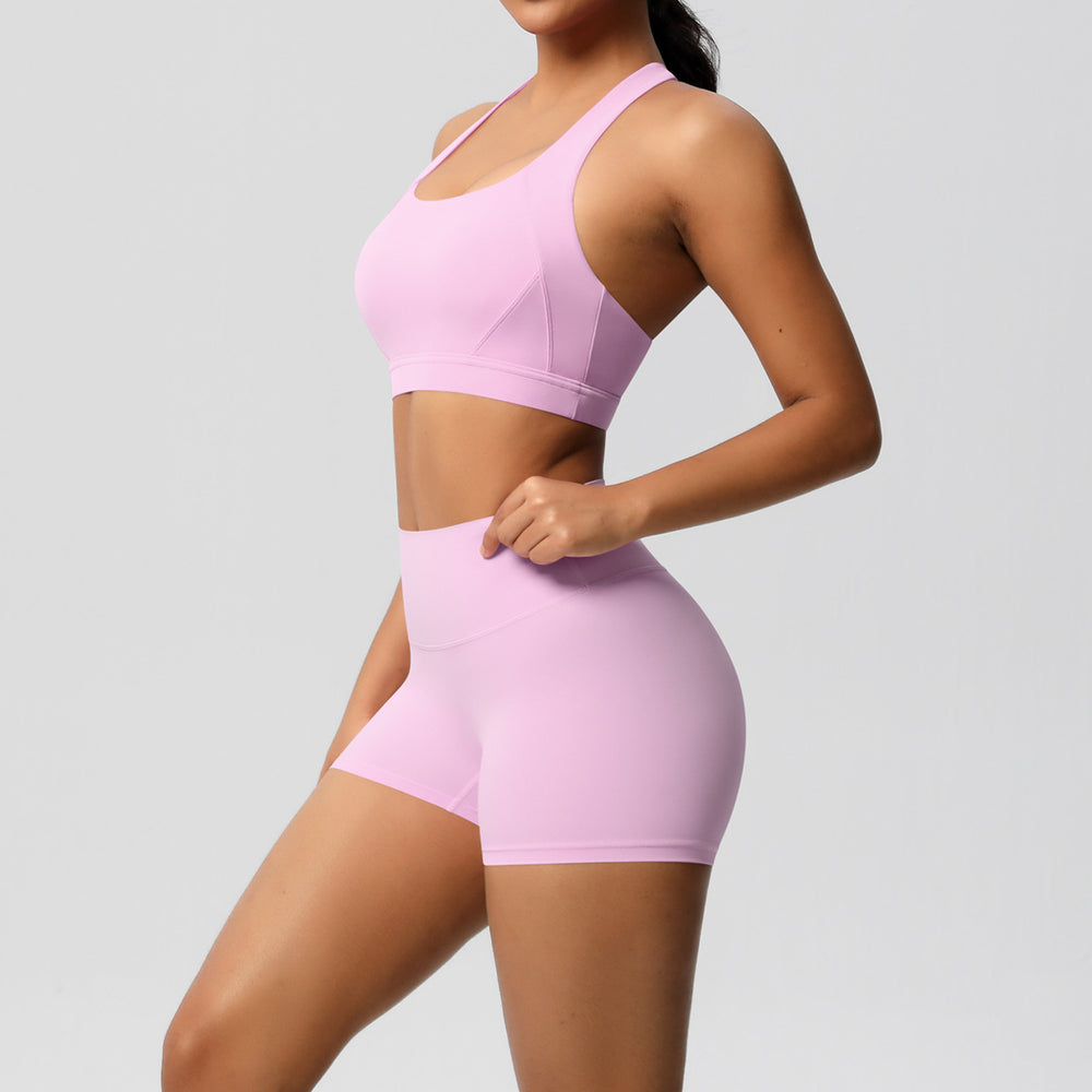 cloud-feeling tight yoga sports vest bubble wrap bra hip-lifting shorts running fitness yoga clothes two-piece set