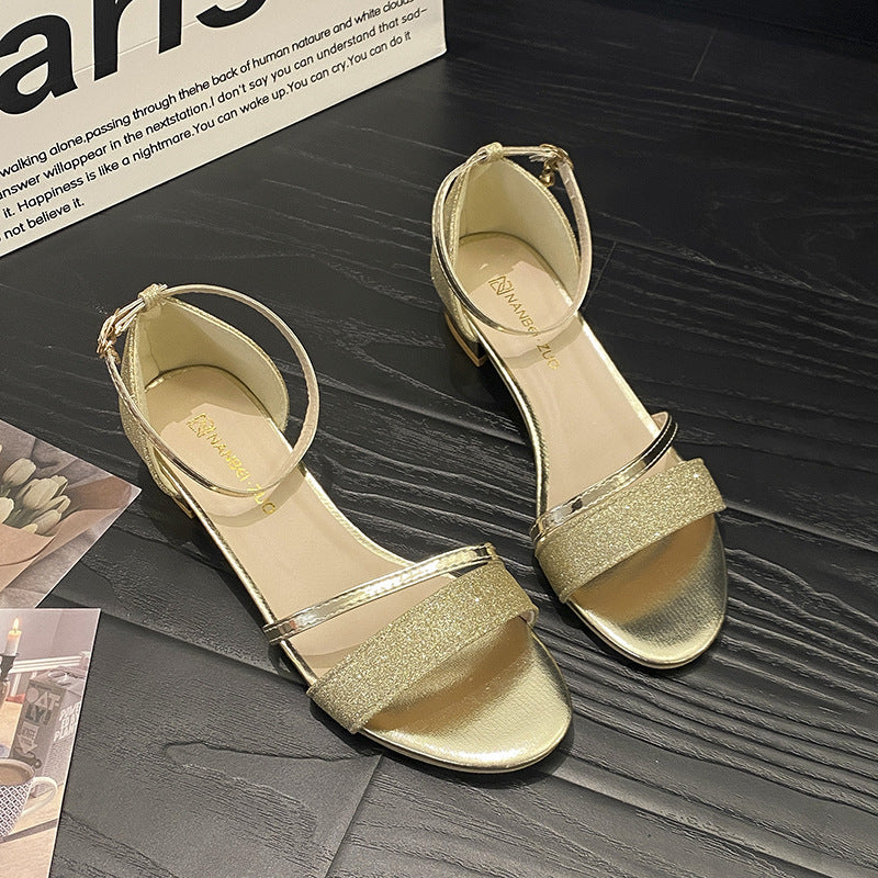 2025 summer new women's sandals: fashionable student style, closed-toe, single buckle strap, trendy plus size flat sandals for women