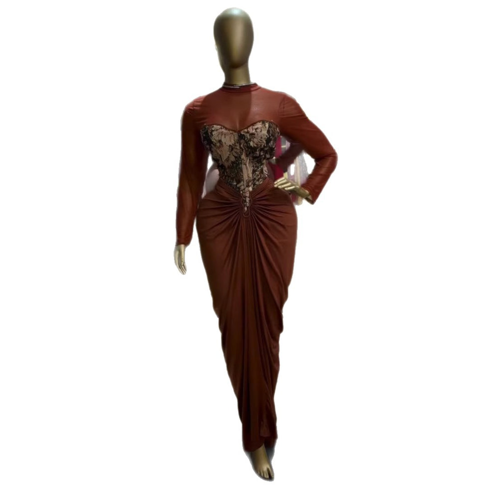 European and american cross-border women's fashion  summer new arrival: elegant round neck long sleeve t-shirt, vest, and ruched midi skirt three-piece set