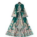 Frenchretroclassy dress women's niche styleelegantloose waist bell sleeves waist large hem printing long skirt