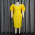 Am040501stylishv neck pleated sleeve backless dress party dinner lacehigh waist skirt dress
