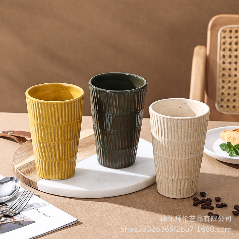 Ins creative bamboo pattern tall mug - large capacity milk & coffee cup for home, office, and large-sized drinking cup