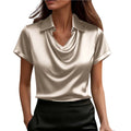 foreign trade summer fashion solid color casual turn-down collar button-down professional style short-sleeve top shirt