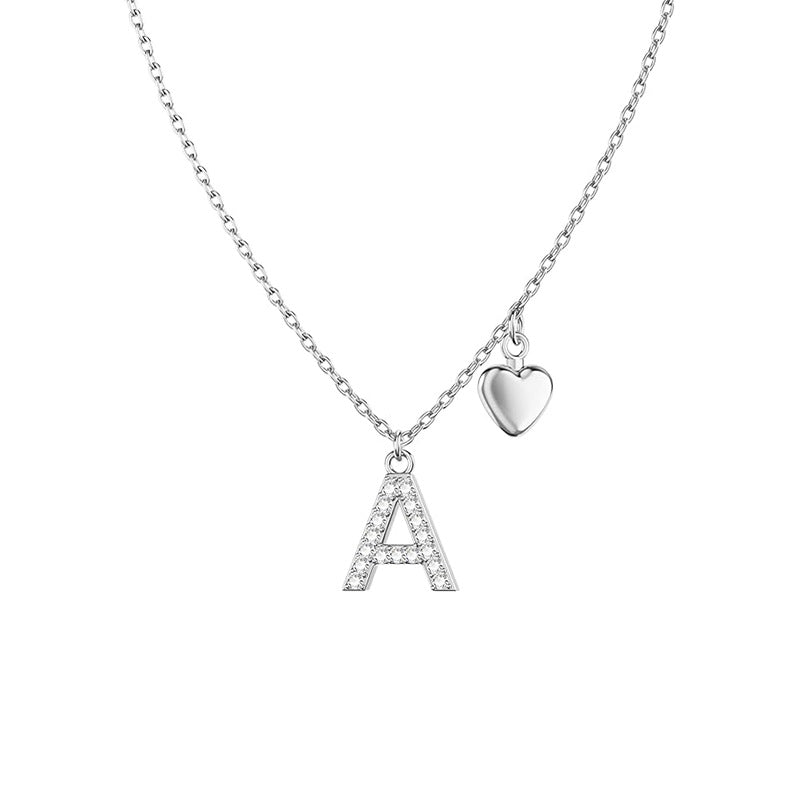 women's gold heart pendant clavicle chain cute small heart-shaped diamond 26 letter pendant stylish necklace
