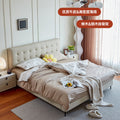 Ready-to-ship genuine leather beds from foshan, custom-made high-end bedroom furniture, minimalist thin headboards, waffle-textured upholstered double beds for master bedrooms