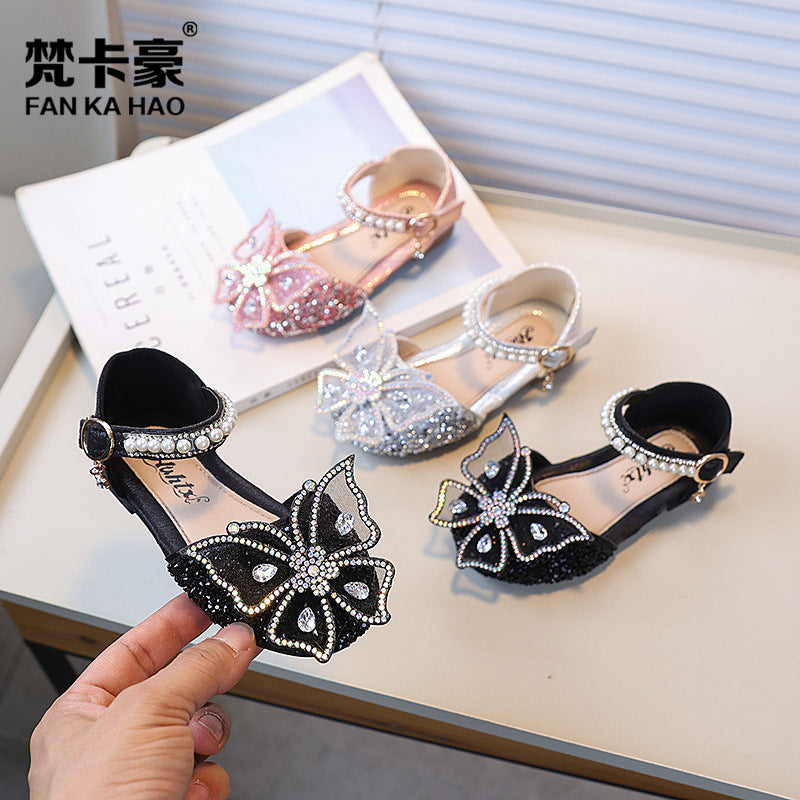 Kids' closed-toe princess sandals:  new girls' fashion bowknot princess shoes for students' performances and dance