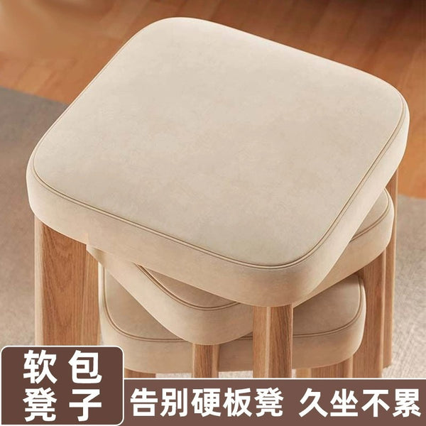 Solid wood chair can be stacked soft bag stool square stool household dining table stool spare high bench simple solid wood makeup stool