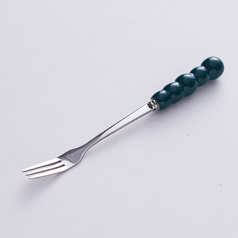 Luxury pearl fruit picks ceramic storage jar creative fork spoon home stainless steel fruit fork set wholesale
