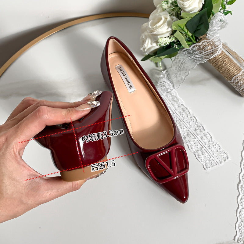 Metal v buckle patent leather nude flatsflats socialite style petites hidden heelflatsplus size women's shoes