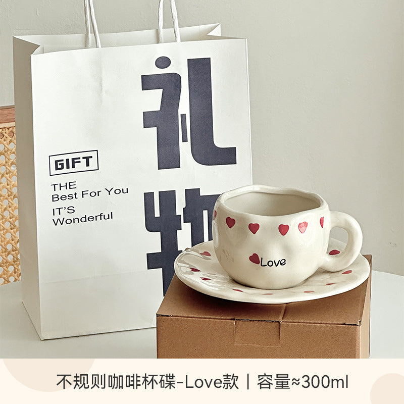 High-style ceramic hand-painted coffee cup and saucer set, breakfast mug, ceramic mug with handle, perfect for home use or as a gift