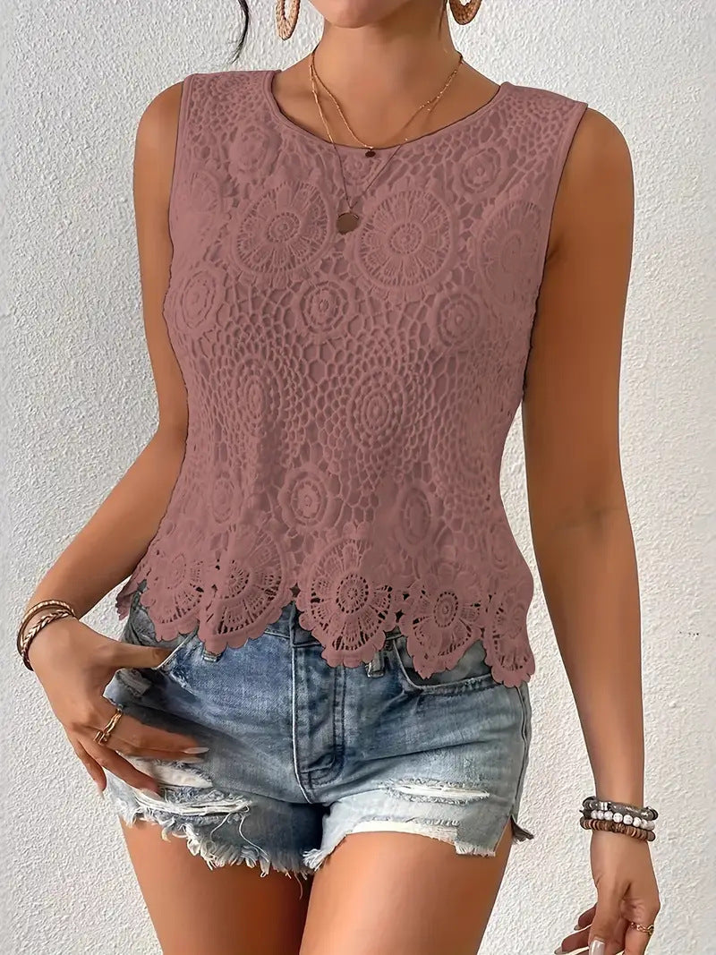 French-style heavy crochet floral camisole - women's summer chic, slimming, sexy outerwear top - elegant style