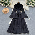 Frenchretrolong sleevesdress women's summerstereoflower tieelegant unique beautiful beautiful long skirt
