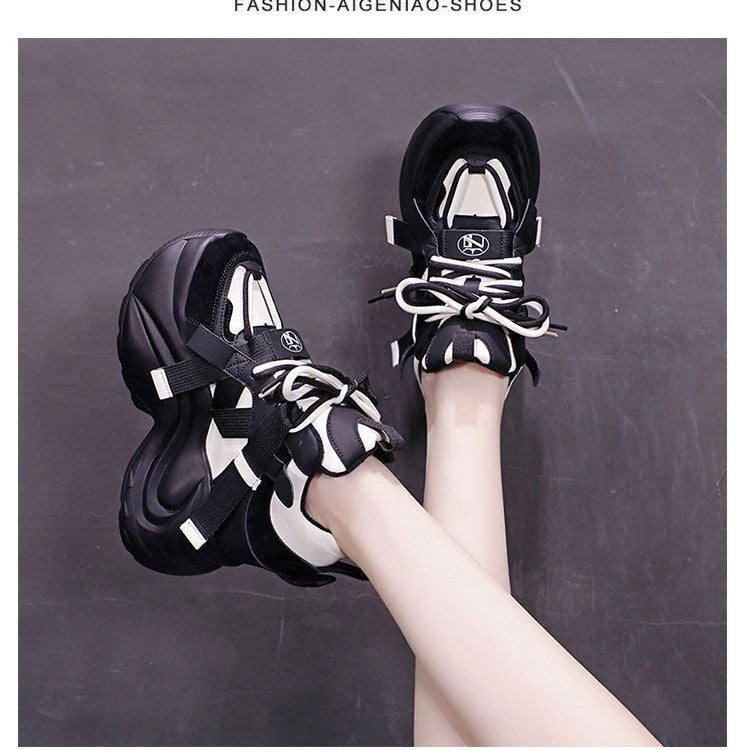 Fried street platform dad shoes women's ins tide 202 autumn and winter new velvet super fire inner height increase 11cm casual sports shoes