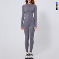 European and american nude feel long sleeve yoga bodysuit women's outdoor running fitness zipper sports jumpsuit one-piece tight