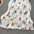 French holiday style printinglongdress women's waist elegant deep v neck small flying sleeves ruffles chiffon long skirt
