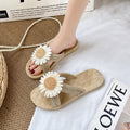 Sunflower slides women's flat outdoor wear imitation straw weaving travel beach shoes summer new anti-slip slippers women