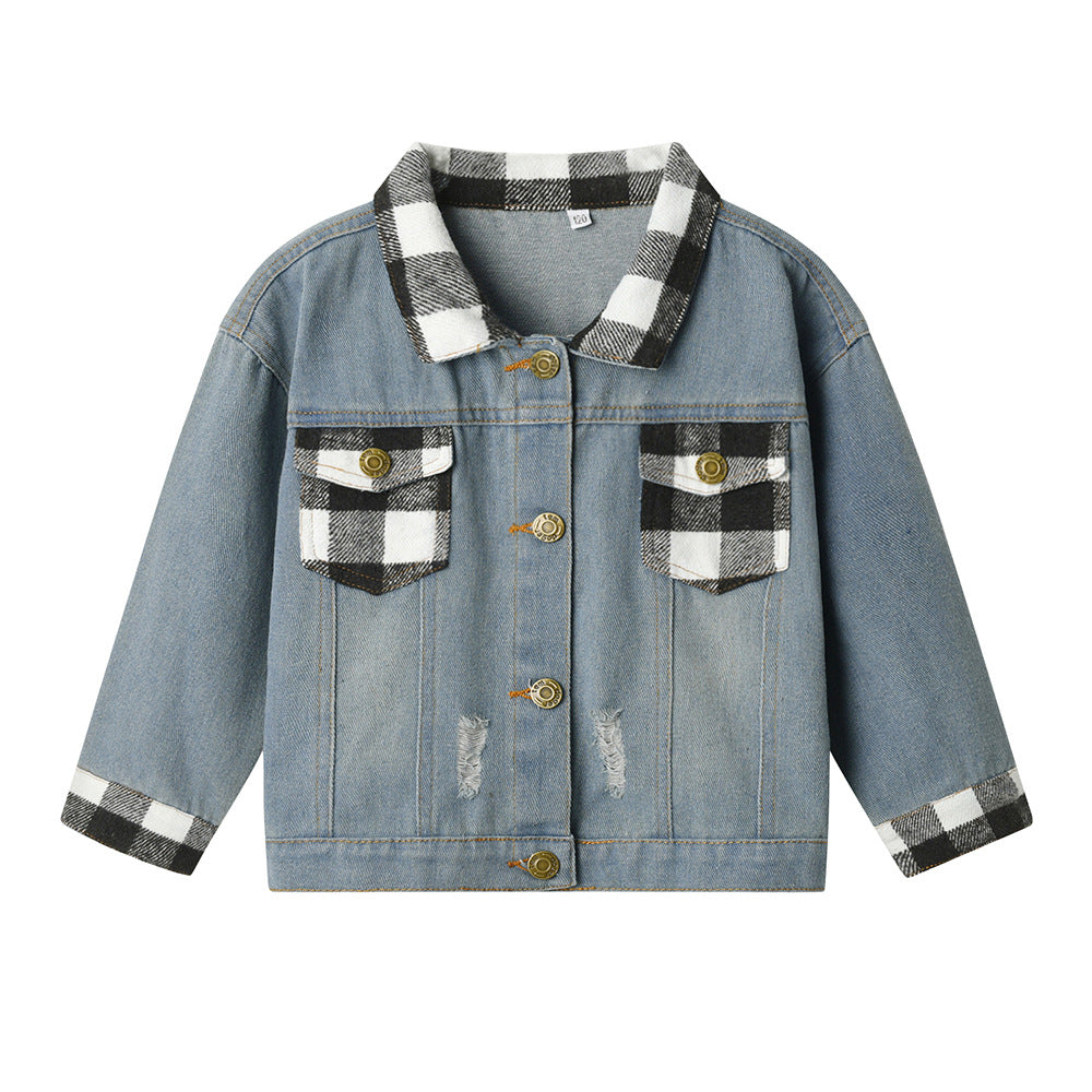 wholesale children's clothing, foreign trade kids' outerwear, new spring and autumn styles for boys and girls, distressed casual jackets, denim tops
