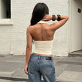 fashion texture half turtleneck halter vest for women, waist slimming look, backlessshort, hot girl tops