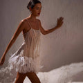 new cross-border fashion: european & american style party dress - sexy backless mini dress with tiered tassels, mesh, and sequin strappy detail