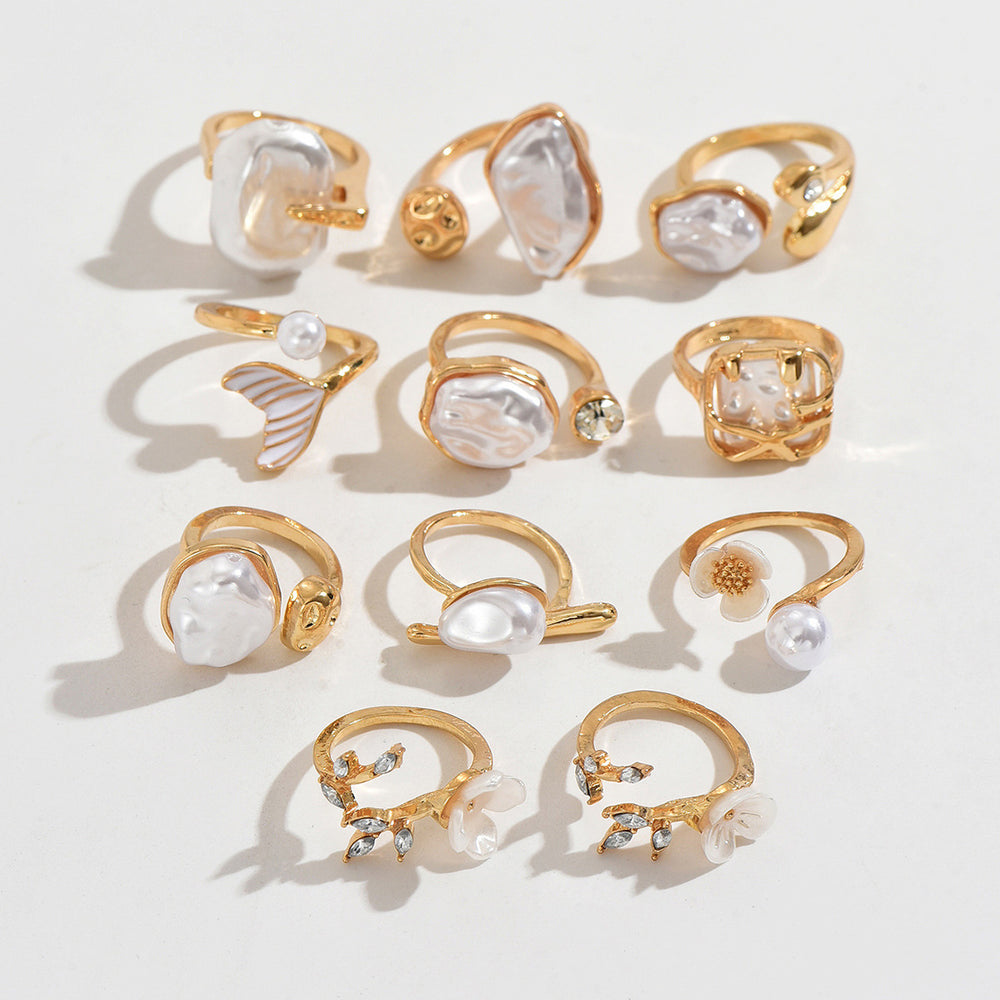 European and american cross-border baroque irregular imitation pearl ring set - vintage french style asymmetrical open knuckle jewelry
