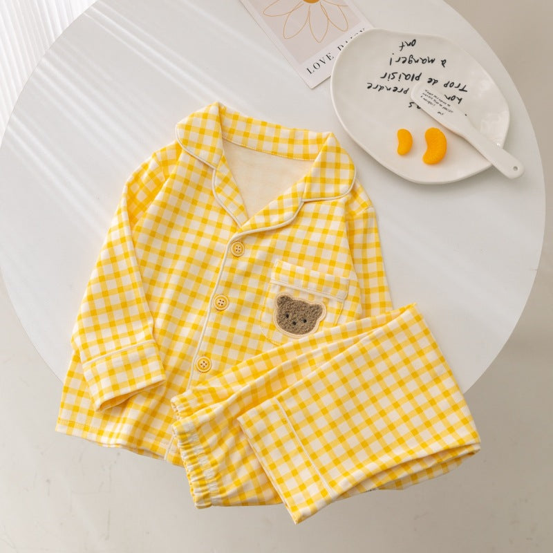 Baby cartoon pajamas, sleepwear, loungewear - stylish korean style, long-sleeved cardigan, pure cotton set, separates for toddlers and young children