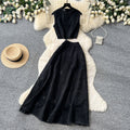 French lace cutout sleeveless two-piece set for women -  summer elegant high-end vest and midi skirt outfit