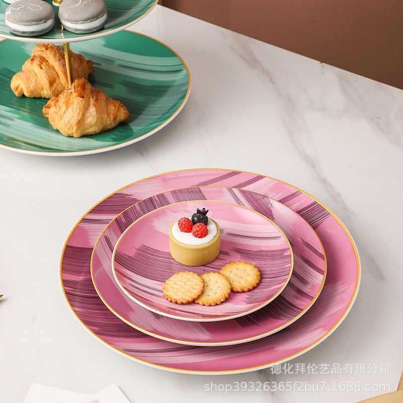 European-style popular casual ceramic dessert plate, dessert plate, household afternoon tea special cake plate, fruit plate skewer plate