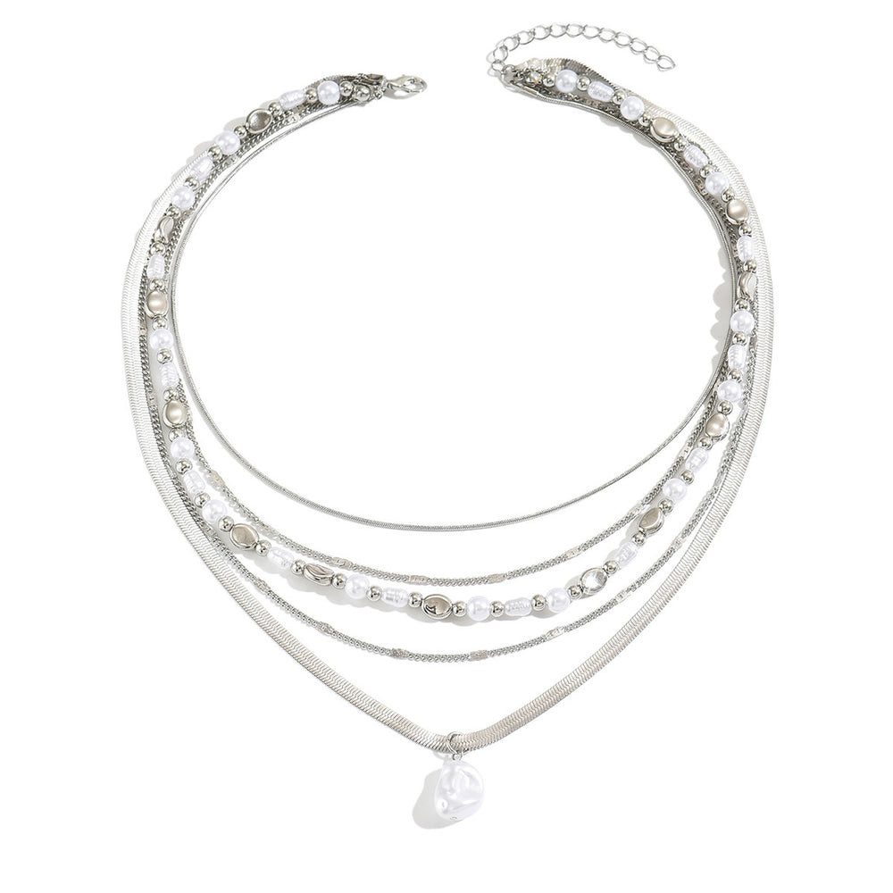 European and american cross-border retro french faux pearl necklace for women, multi-layered stackable fashionable ins style light luxury clavicle chain accessories