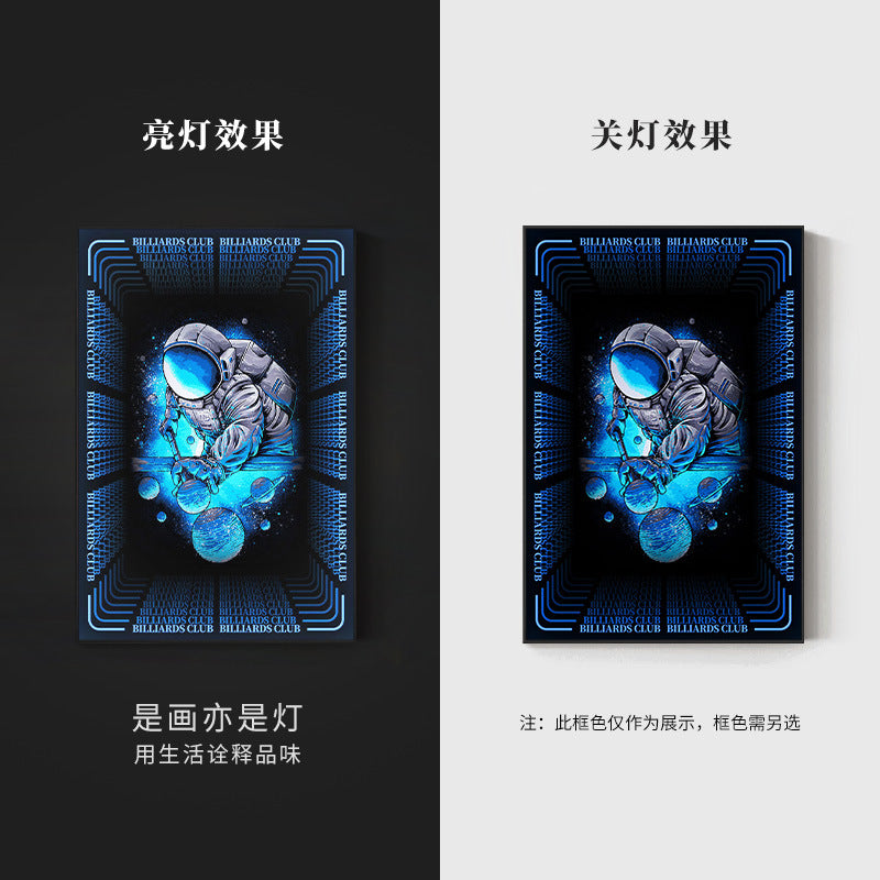 Black eight ball astronaut billiard hall wall decoration painting luminous billiard room hanging painting chess and card club atmosphere light painting