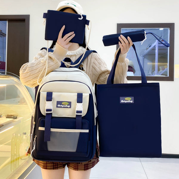 School bag, primary and secondary school student backpack 2025 new large-capacity four-piece set, school bag, tutoring bag, fashionable student backpack.