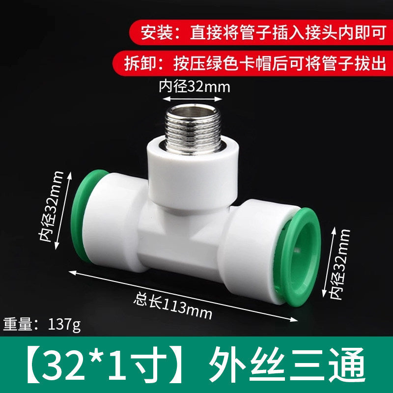 Ppr water pipe quick connector, 1/2" and 3/4" no-heat, no-weld push-to-connect fittings, 20/25 pe hot and cold water pipe accessories