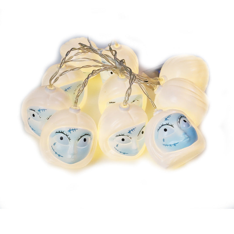 Cross-border new LED Halloween decorative light string USB battery box ghost festival horror atmosphere arrangement blue face ghost headlights
