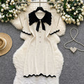 Export cross-border doll collar sweetbowsknittingdress women's summer pearl decoration waist work clothing a-line skirt