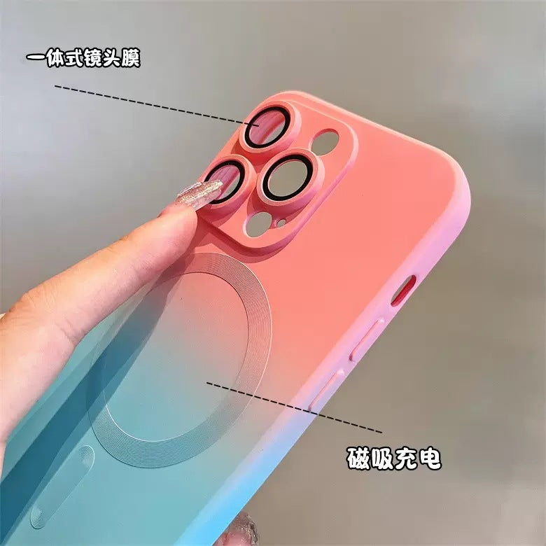 Wholesale iphone 17 two-tone magnetic charging phone case with apple 16 lens film liquid silicone protective cover and magnetic attachment