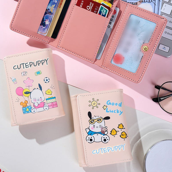 2024 new cartoon wallet female cartoon Merlot big-eared dog short student cute small wallet driver's license card holder