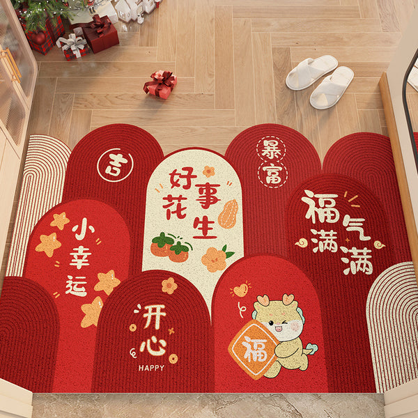 Door mats Door mats Door mats Entrance entrance Red silk ring foot mats 2025 New Year's festive dust removal housewarming carpet