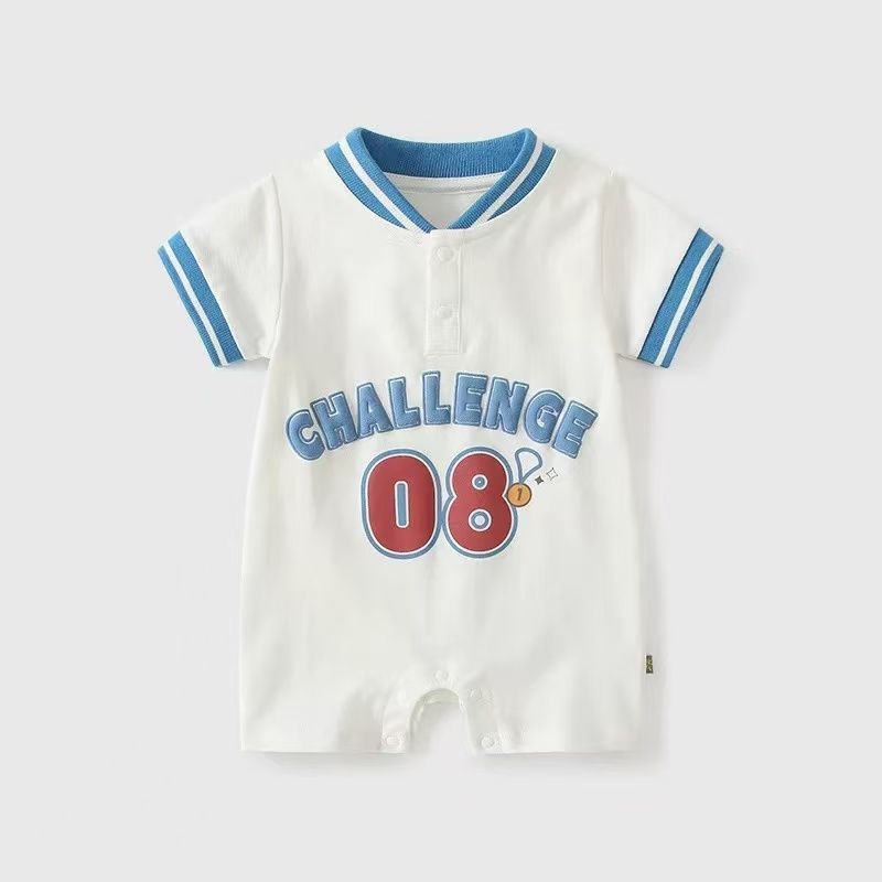Newborn baby summer clothes, boys' basketball outfit, romper, lightweight short-sleeve bodysuit for summer, full month celebration, 100-day celebration, summer onesie