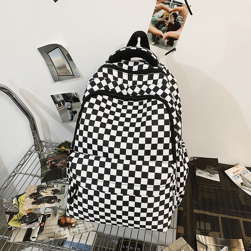 Niche style american graffiti junior high school and college students large capacity backpack stylish checkerboard grids high school student backpack