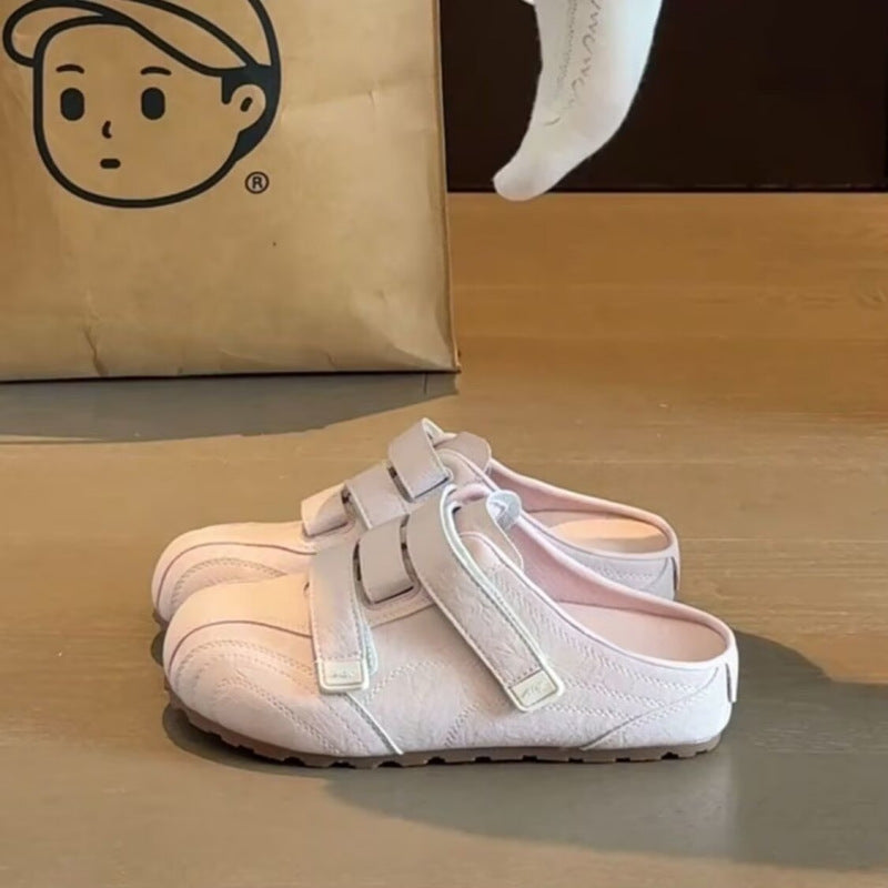 Thick sole birkenstock shoes toe half slippers women's summer outwear 2026new arrivaleasiest for matchretro slip-on lazy white shoes