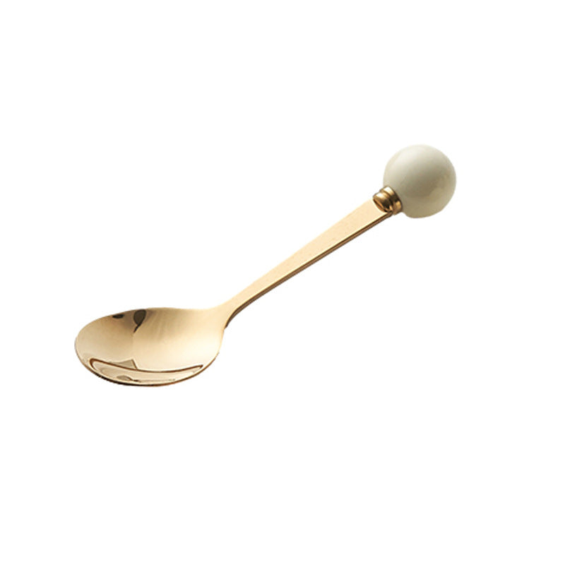 Simple macaron glazed ceramic handle fruit fork creative stainless steel fork spoon high-value home dessert spoon