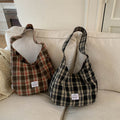 Korean retroplaid shoulder bag women's fall and winternew arrivalniche style design canvas bag large capacity casual tote bag