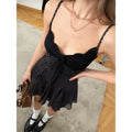 fashion  spring women's new sexy elegant lace trim polka dot see-through tie-up halter dress