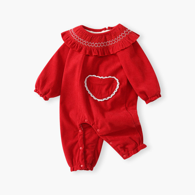 Newborn baby clothes autumn winter new arrival full month baby girl romper class a fleece-lined warm first birthday outfit
