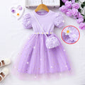 Girls' ribbed knit & mesh patchwork dress with crossbody bag (toddler/little kid)