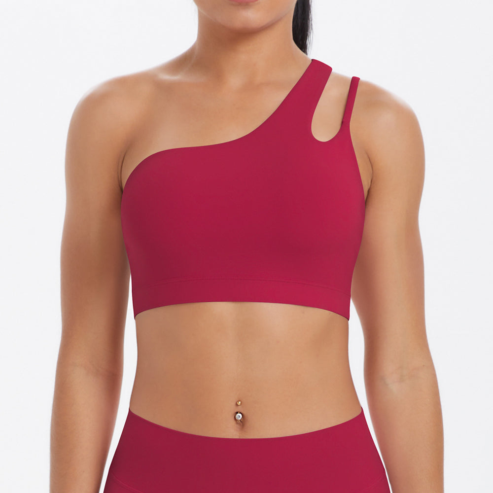 Asymmetrical one-shoulder yoga bra - barely-there sports bra with irregular straps - running & fitness tank top for women